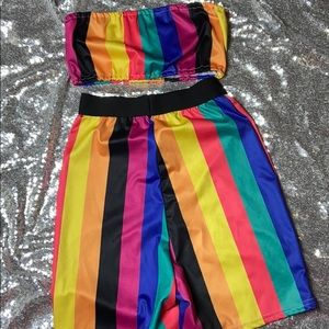 Colorful strapless biker short set